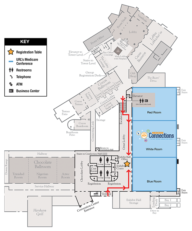 Map of where to go for the 2022 AEP Medicare Connections Conference.